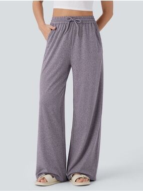 NWT Halara High Waisted Drawstring Pocket Wide Leg Casual Pants Purple XSP